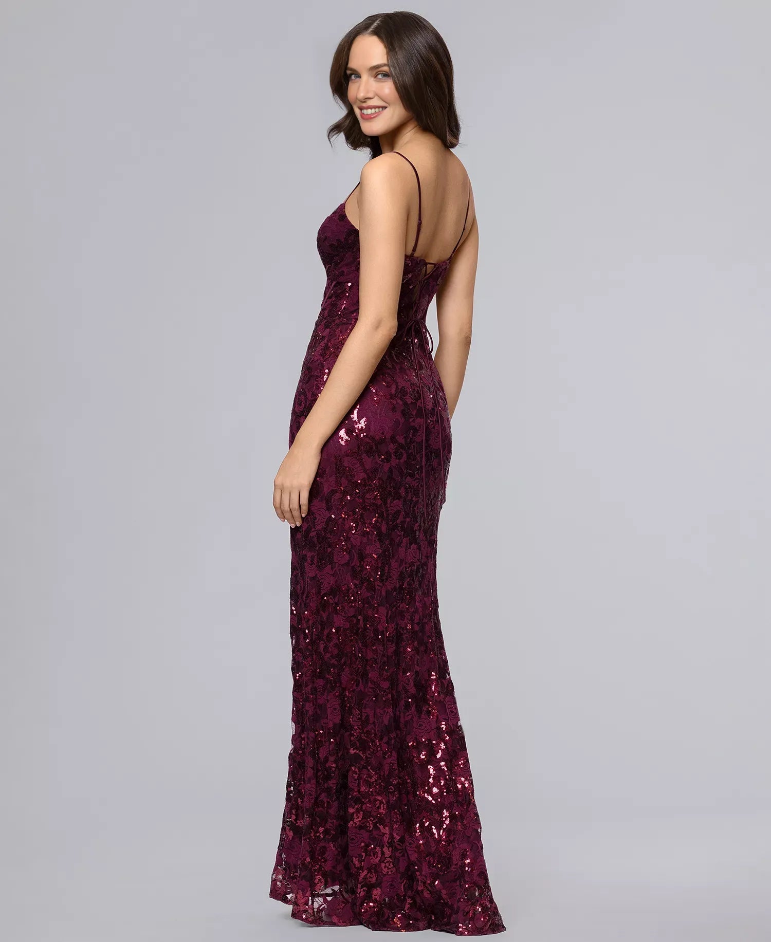Stunning Mermaid Spaghetti Strap Sequin Lace Long Corset Evening Gown With Hight Slit