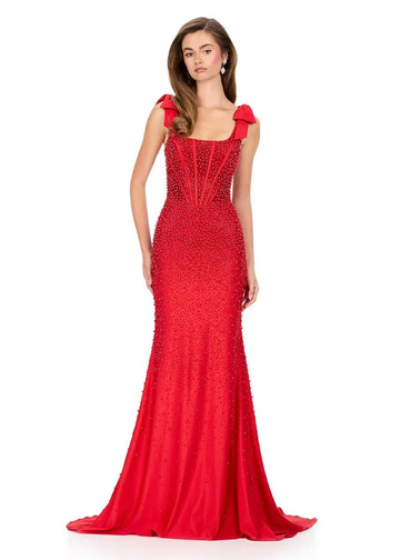 Stunning Mermaid Square Neck Satin Long Dress Bow Rhinestone Prom Gown