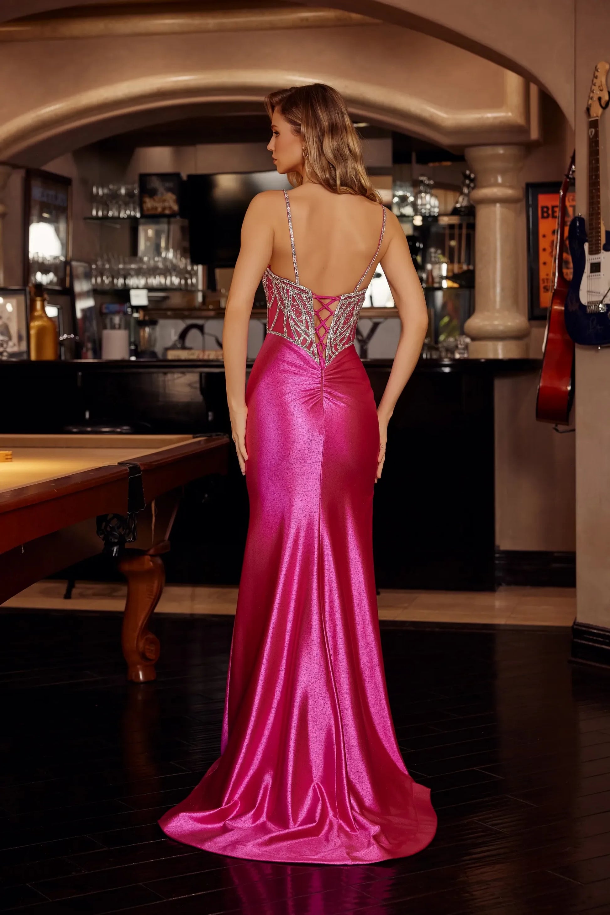 Stunning Mermaid VNeck Sleeveless Beaded Satin Long Corset Prom Dress