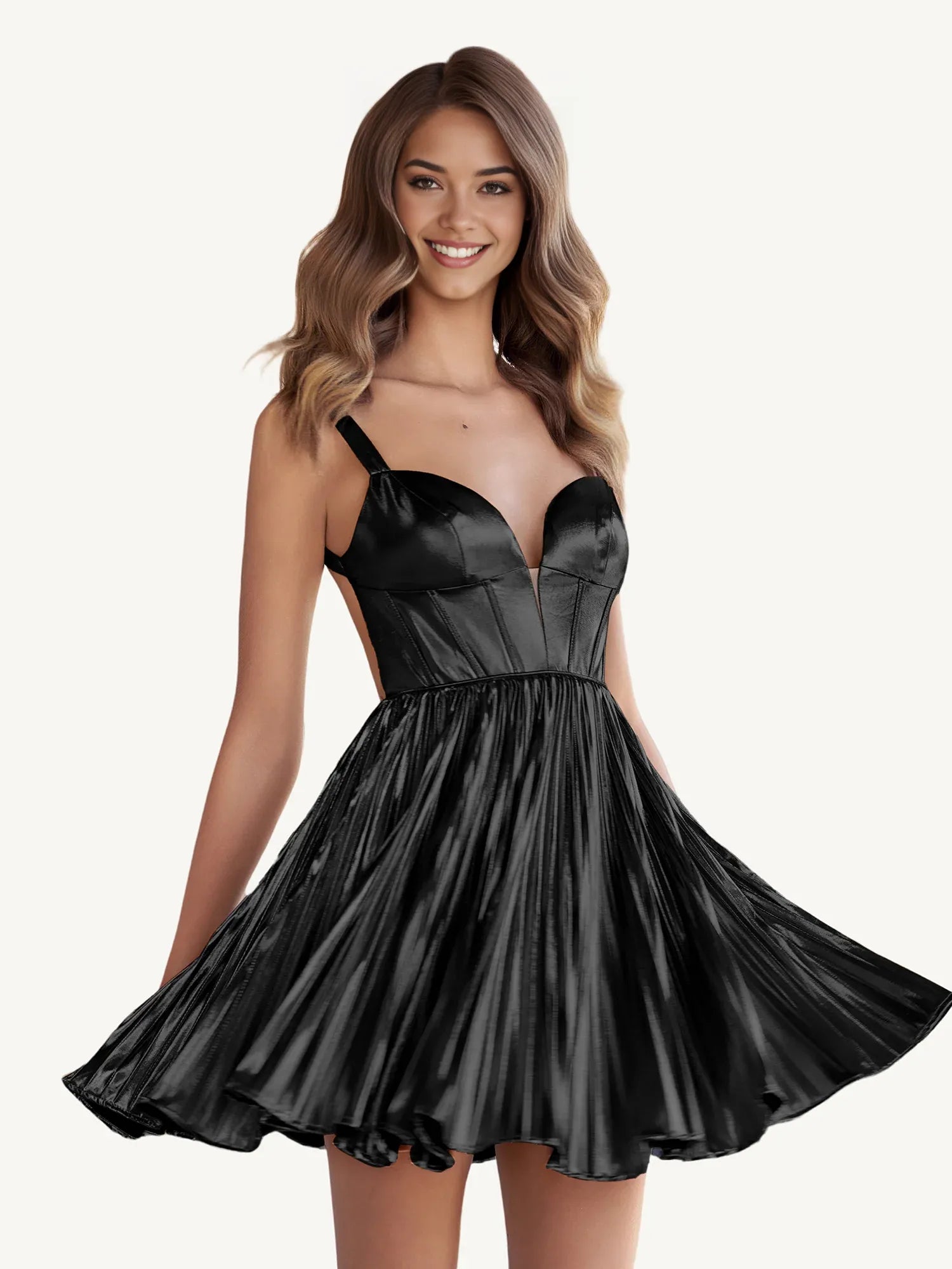 Stunning Sexy Backless Pleated Metallic Mini Short A-line Homecoming Dress