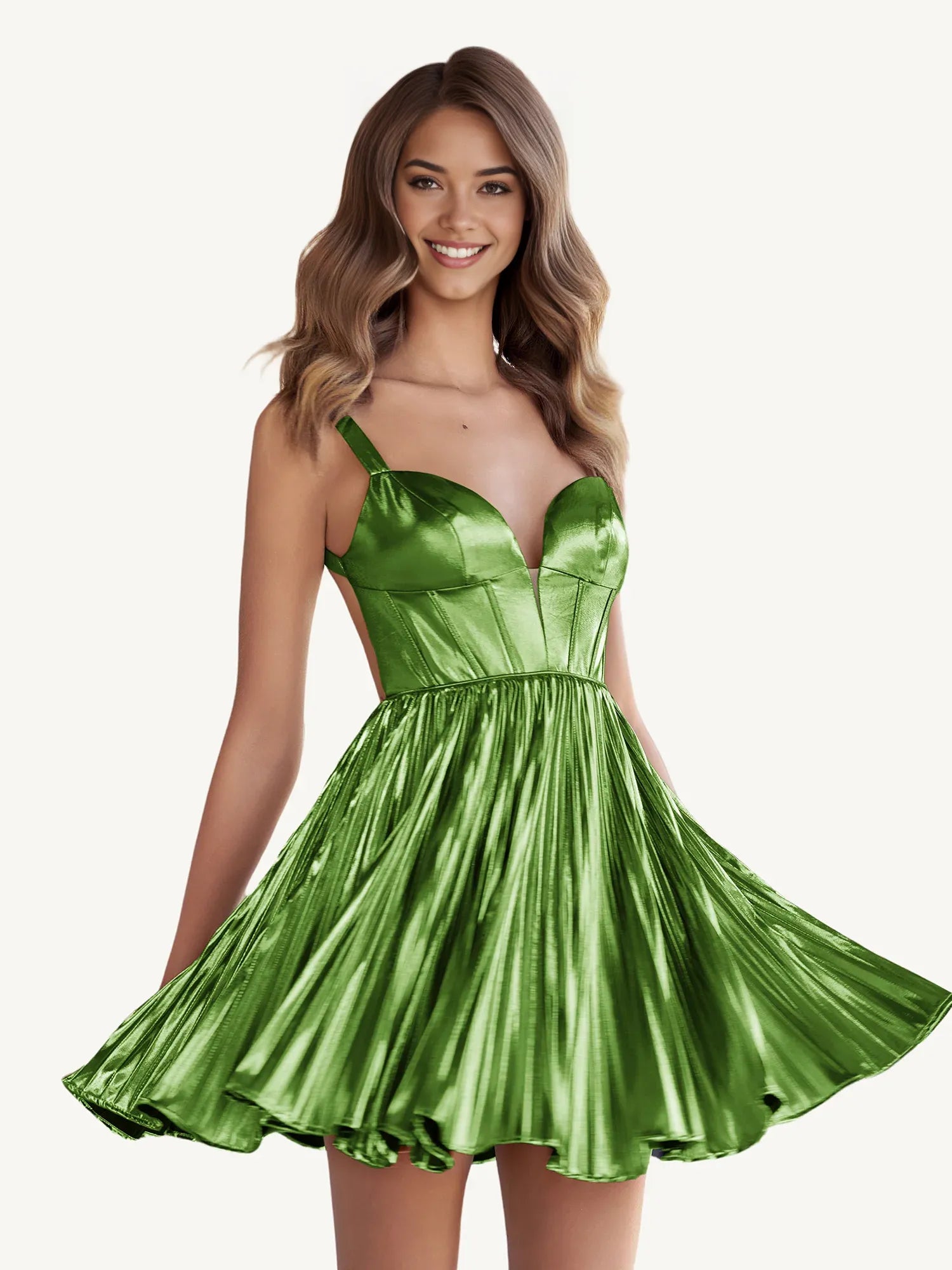 Stunning Sexy Backless Pleated Metallic Mini Short A-line Homecoming Dress