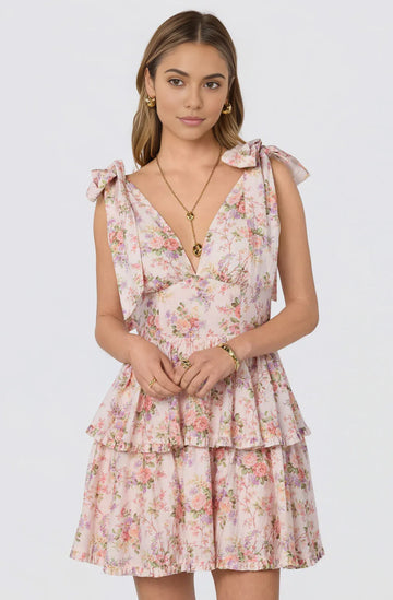 Sweet A Line V Neck Short Tiered Floral Mini Dress