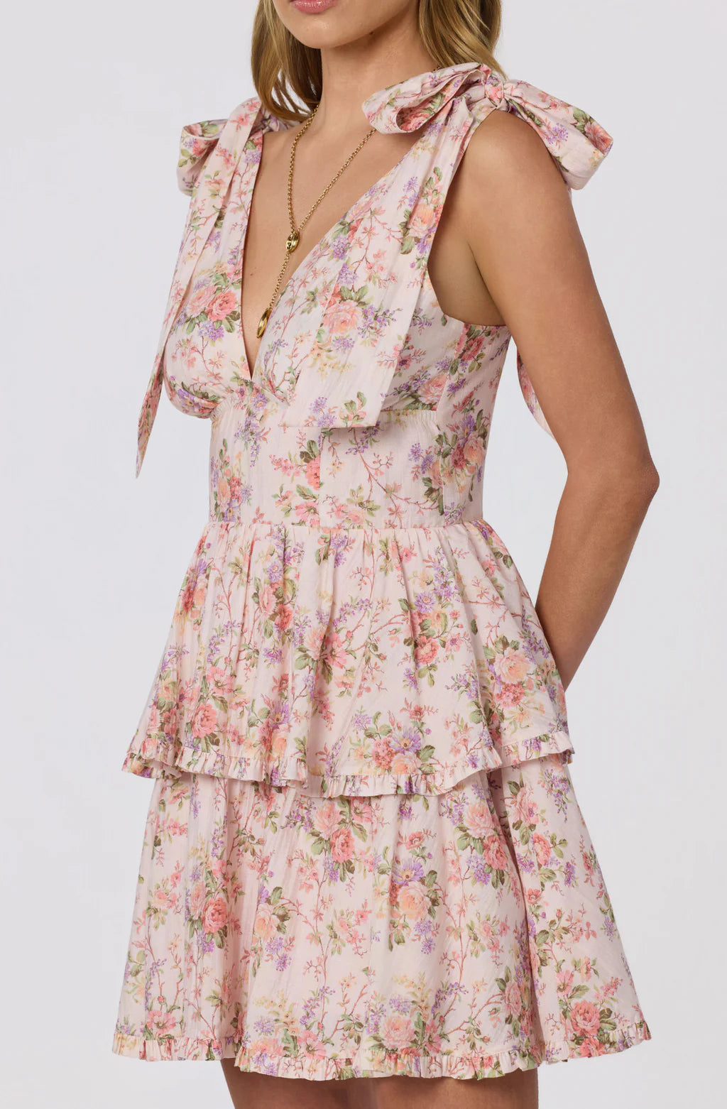 Sweet A Line V Neck Short Tiered Floral Mini Dress
