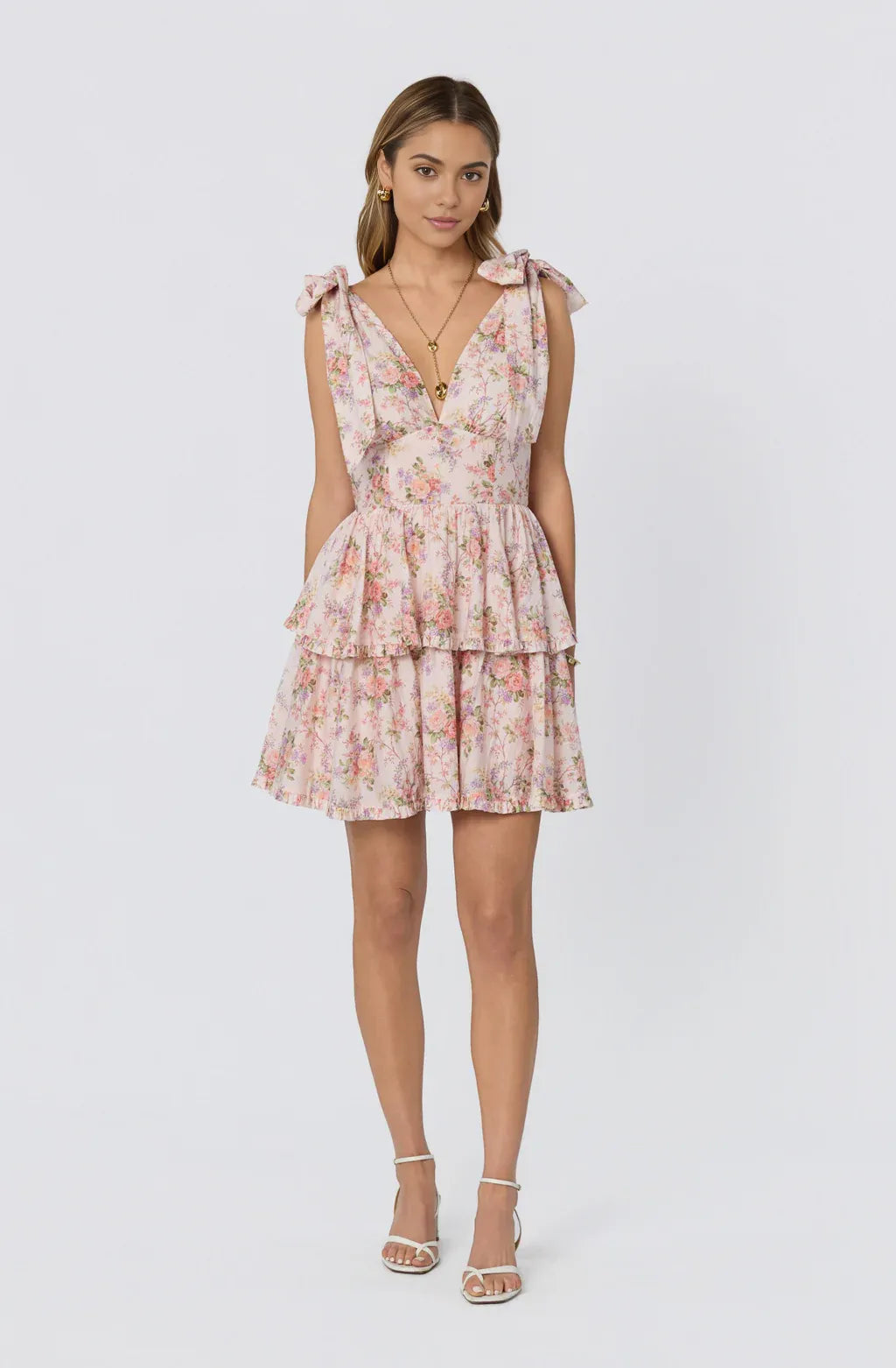 Sweet A Line V Neck Short Tiered Floral Mini Dress