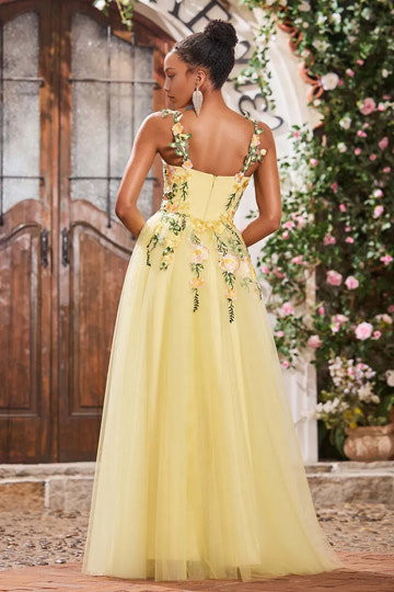Vestido de fiesta de tul bordado con corte de corazón y silueta A hasta el suelo
