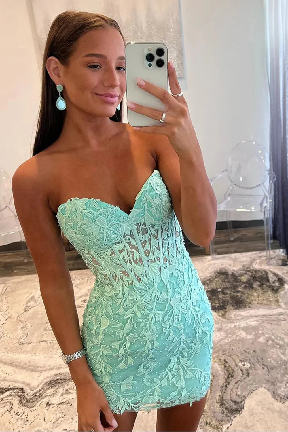 Sweetheart Neck Strapless Lace Short Corset Lace Up Homecoming Dress