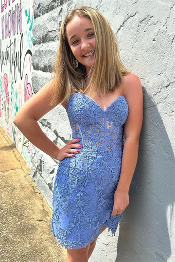 Sweetheart Neck Strapless Lace Short Corset Lace Up Homecoming Dress