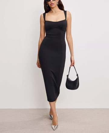 Sweetheart Neck Sheath Wide Strap Midi Dress Party Wedding Guest Dress