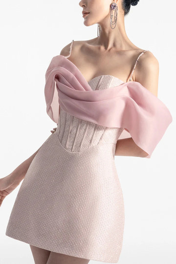 Fitted Sweetheart Neckline Off-Shoulder Beaded Ruched Satin Homecoming Dress Mini Cocktail Dress