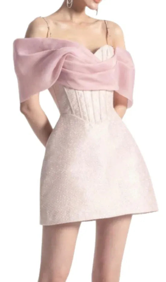 Fitted Sweetheart Neckline Off-Shoulder Beaded Ruched Satin Homecoming Dress Mini Cocktail Dress