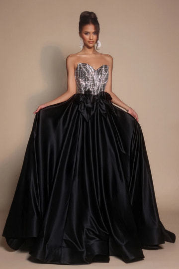 Glamorous Sweetheart Satin Beaded Floor-Length Bow A-Line Ball Gown Prom Dress