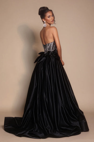 Glamorous Sweetheart Satin Beaded Floor-Length Bow A-Line Ball Gown Prom Dress