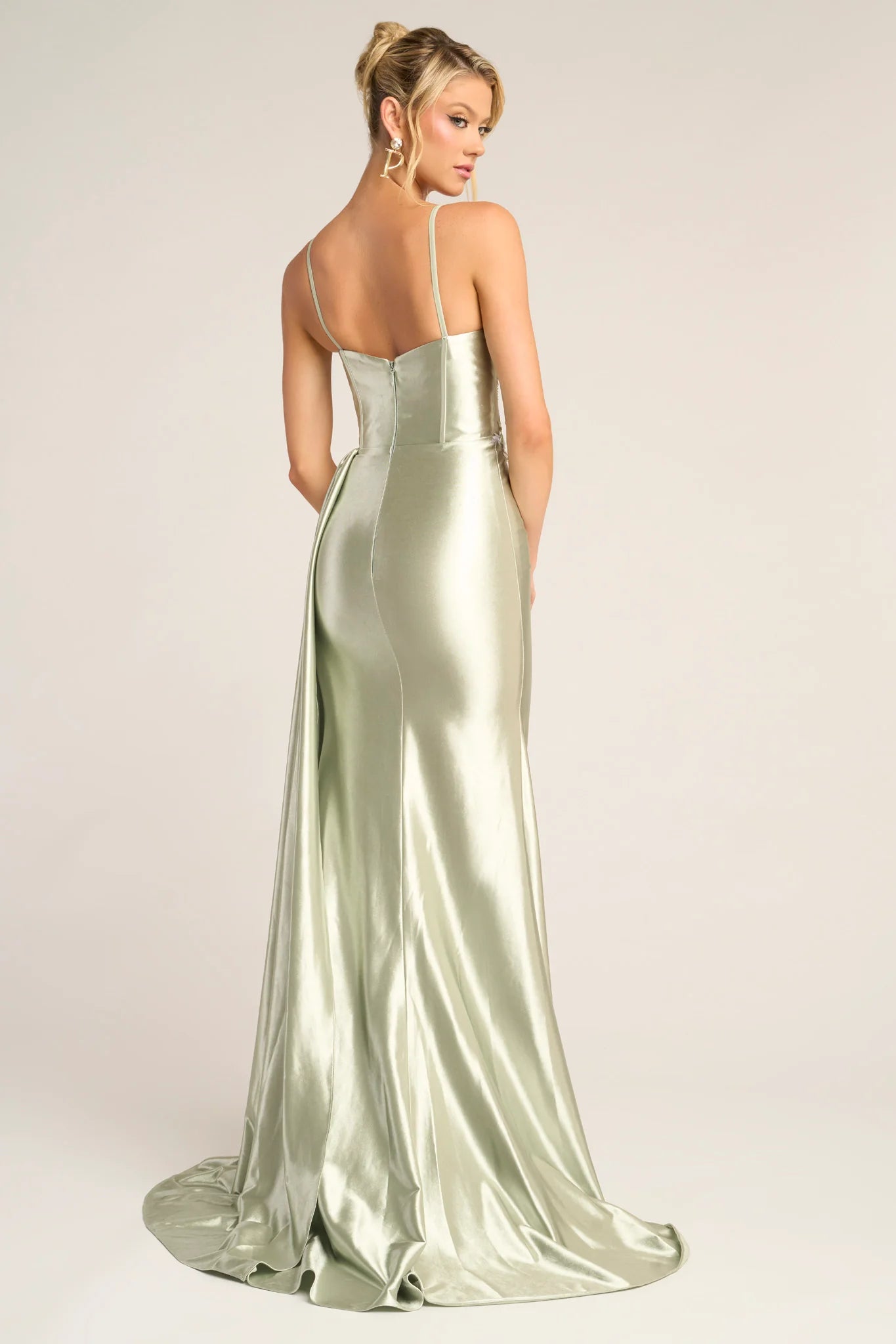 Glamorous Sweetheart Satin Floral Applique Overskirt Gown Formal Corset Prom Dress