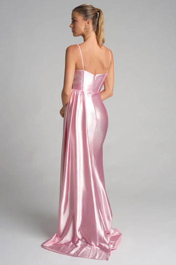 Glamorous Sweetheart Satin Floral Applique Overskirt Gown Formal Corset Prom Dress