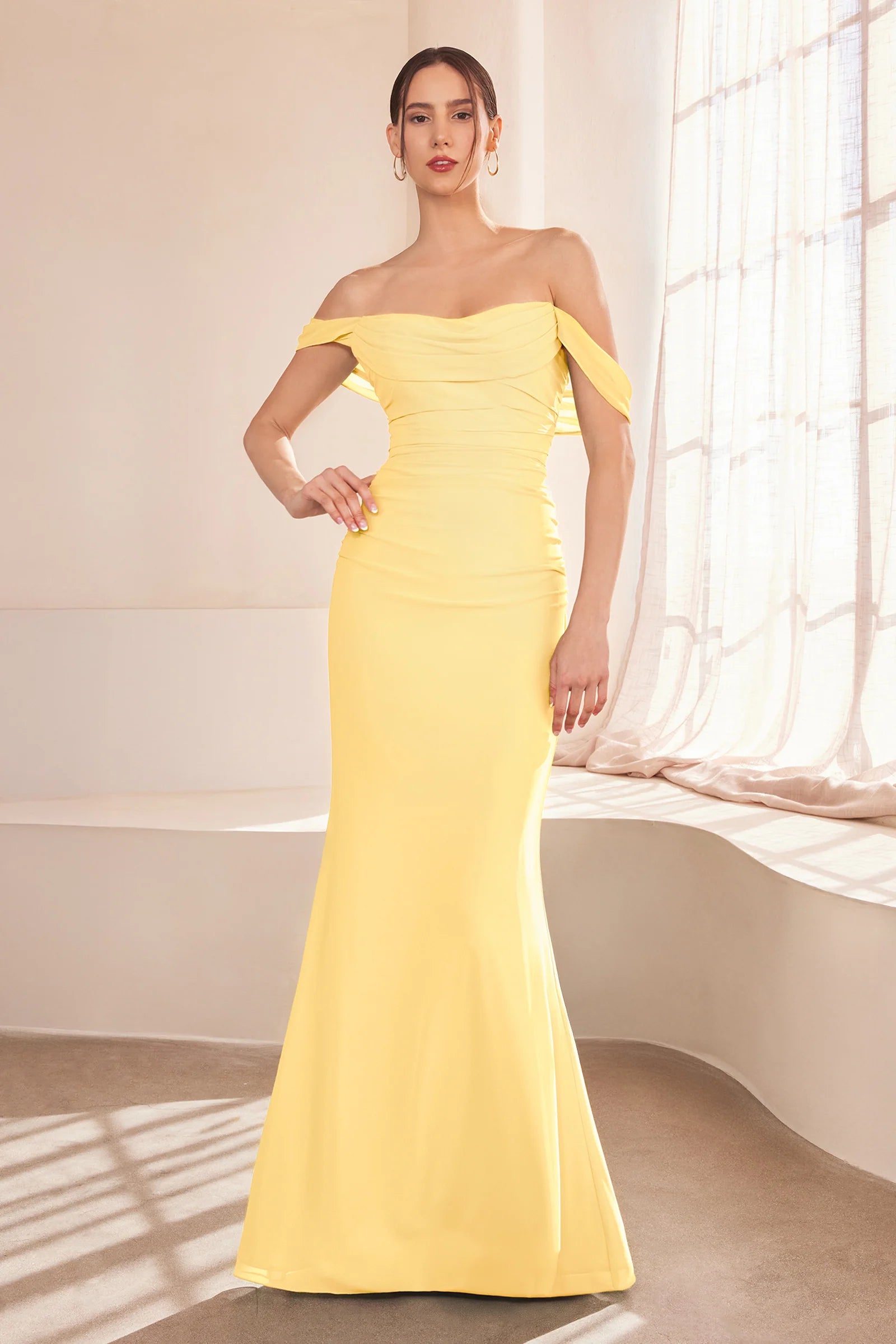 Elegant Mermaid Off-the-Shoulder Sleeveless Chiffon Ruched Lace-Up Evening Gown