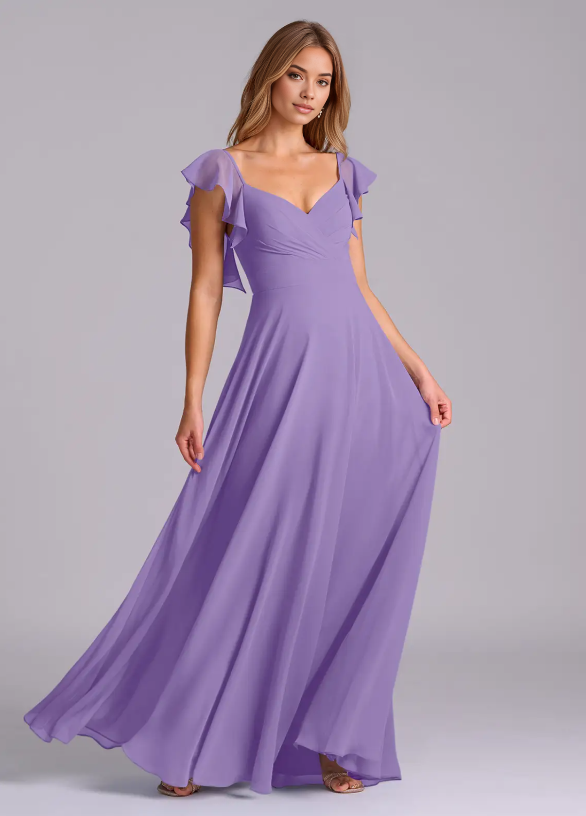 Women's Formal Dress A-Line Sleeveless Deep V-Neck Gown with Pleated Chiffon Bridesmaid Dresses