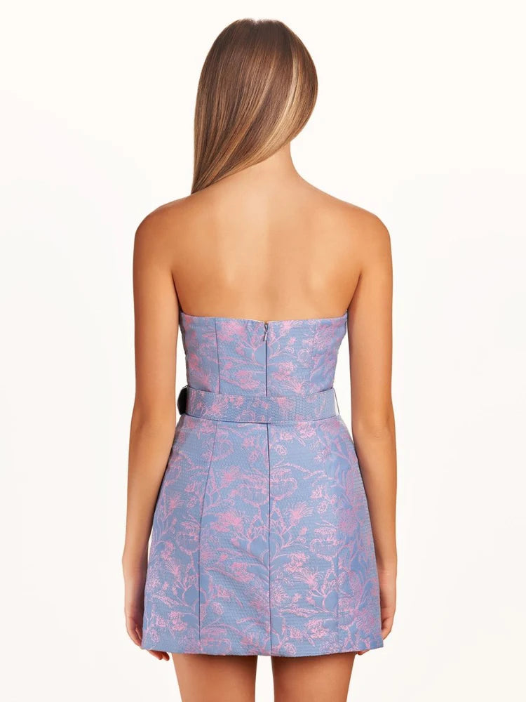 Tailored Straight Strapless Sheath Mini Belted Homecoming Dress