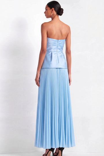Sky Blue Two Piece Column Strapless Twist Open Back Maxi Bridesmaid Gown Vedress