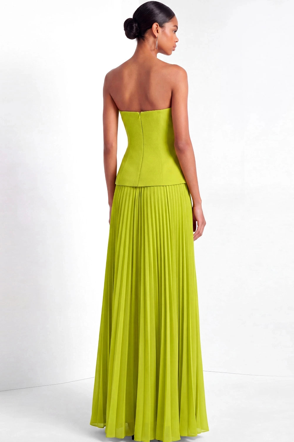 Lime Green Two Piece Column Strapless Open Back Maxi Bridesmaid Gown Vedress