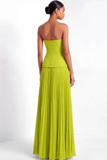 Lime Green Two Piece Column Strapless Open Back Maxi Bridesmaid Gown Vedress