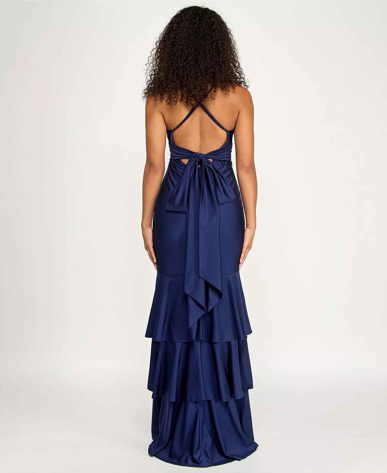 A-line Tiered Ruffle Satin Corset Asymmetrical Evening Gown With Slit