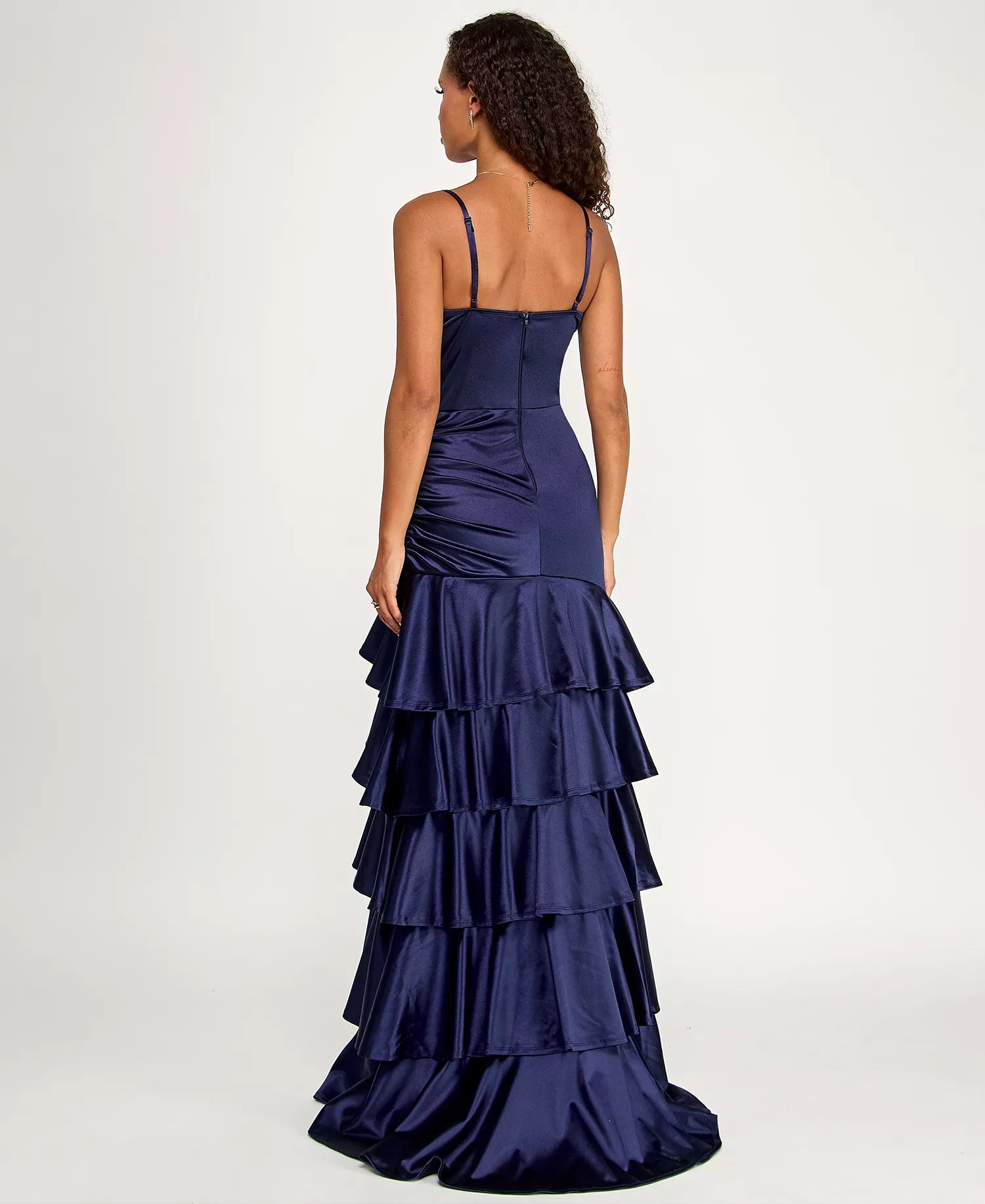 A-line Tiered Ruffle Satin Corset Asymmetrical Evening Gown With Slit