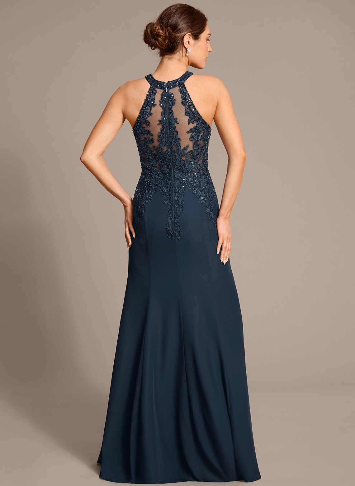 Vedress Sequin Lace Mesh Illusion Back Floor‑Length Evening Gown Back View