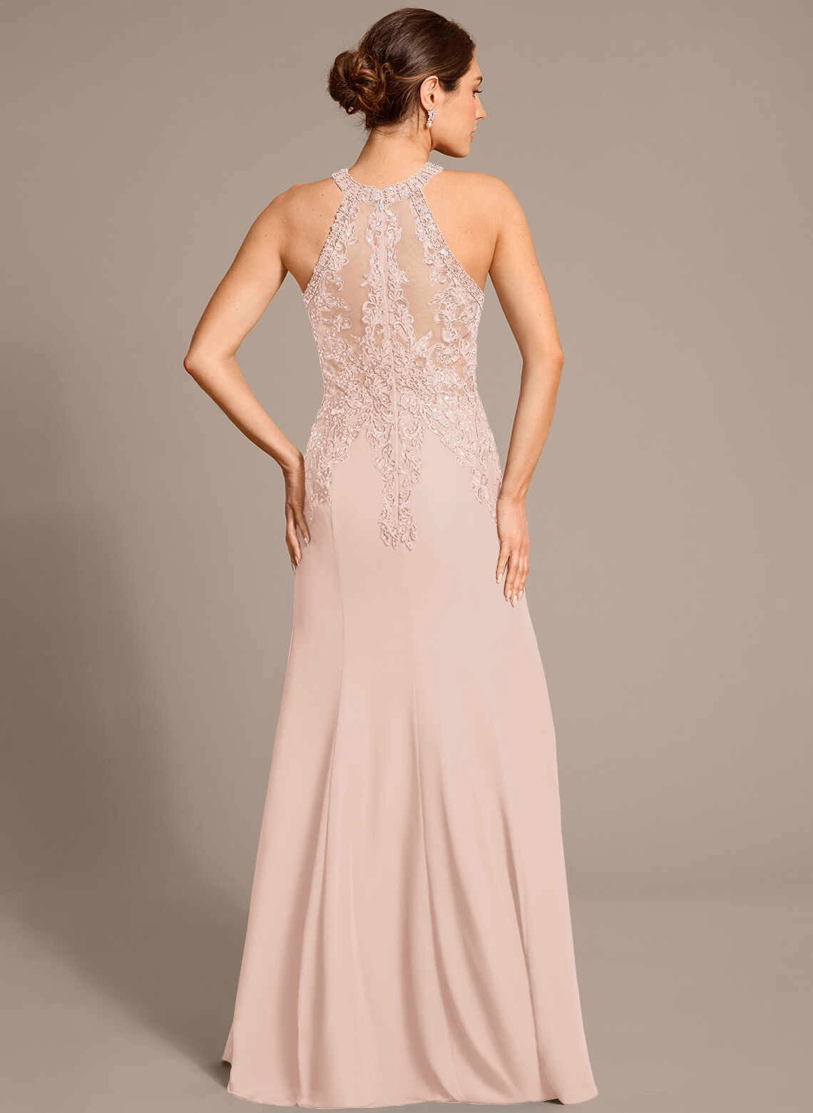Chic Mermaid Halter Sleeveless Illusion Back Floor‑Length Mother Of The Bride Dress