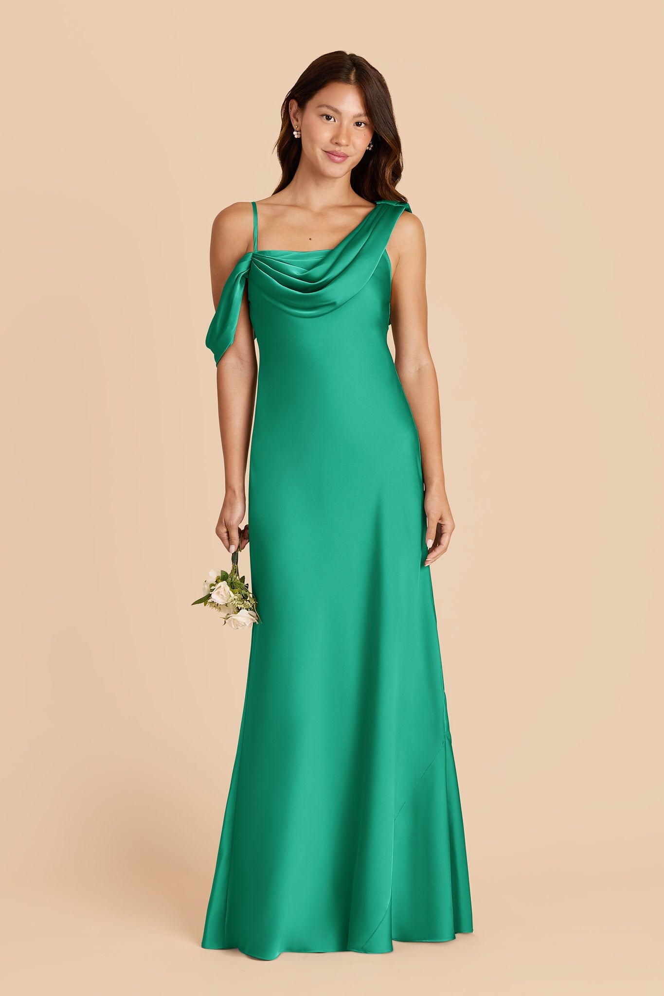 Women's Asymmetrical One-Shoulder Satin Maxi Dress with Draped Bodice Formal Evening Gown