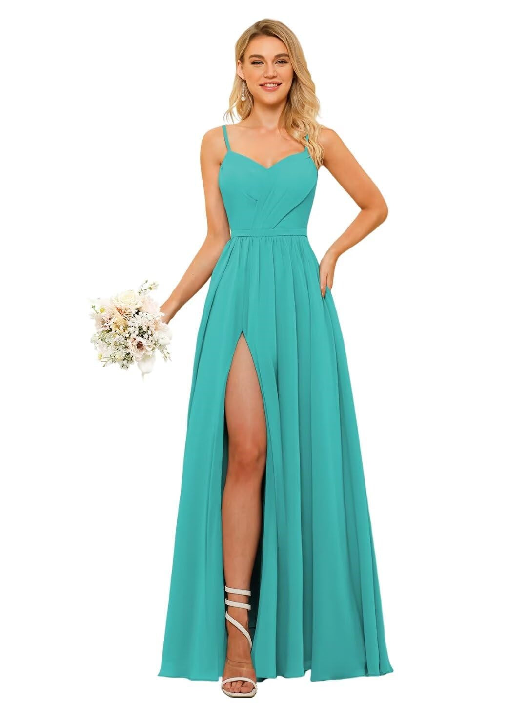A Line/Princess Chiffon V Neckline Sleeveless Floor-Length Bridesmaid Dresses With Slit
