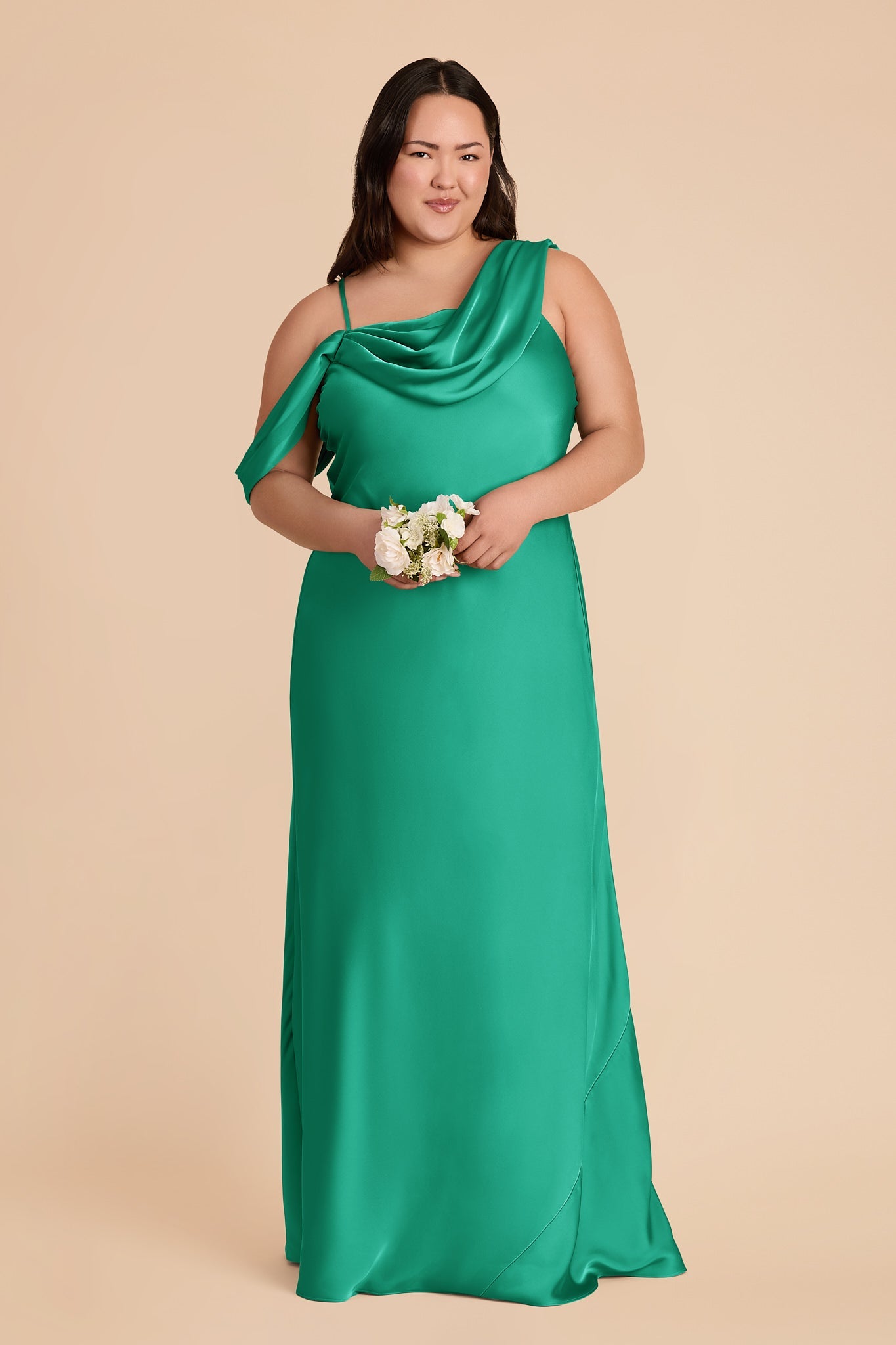 Women's Asymmetrical One-Shoulder Satin Maxi Dress with Draped Bodice Formal Evening Gown
