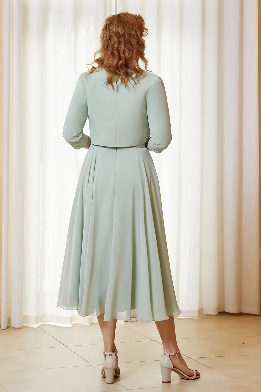 Two-Piece Lace Chiffon A-Line Mother of the Bride Dress Midi Dress with Jacket