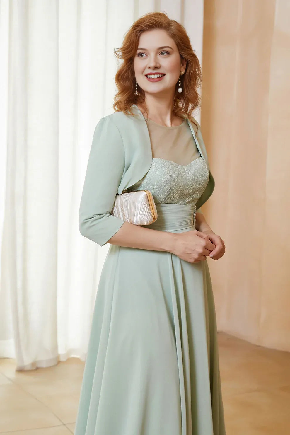 Two-Piece Lace Chiffon A-Line Mother of the Bride Dress Midi Dress with Jacket