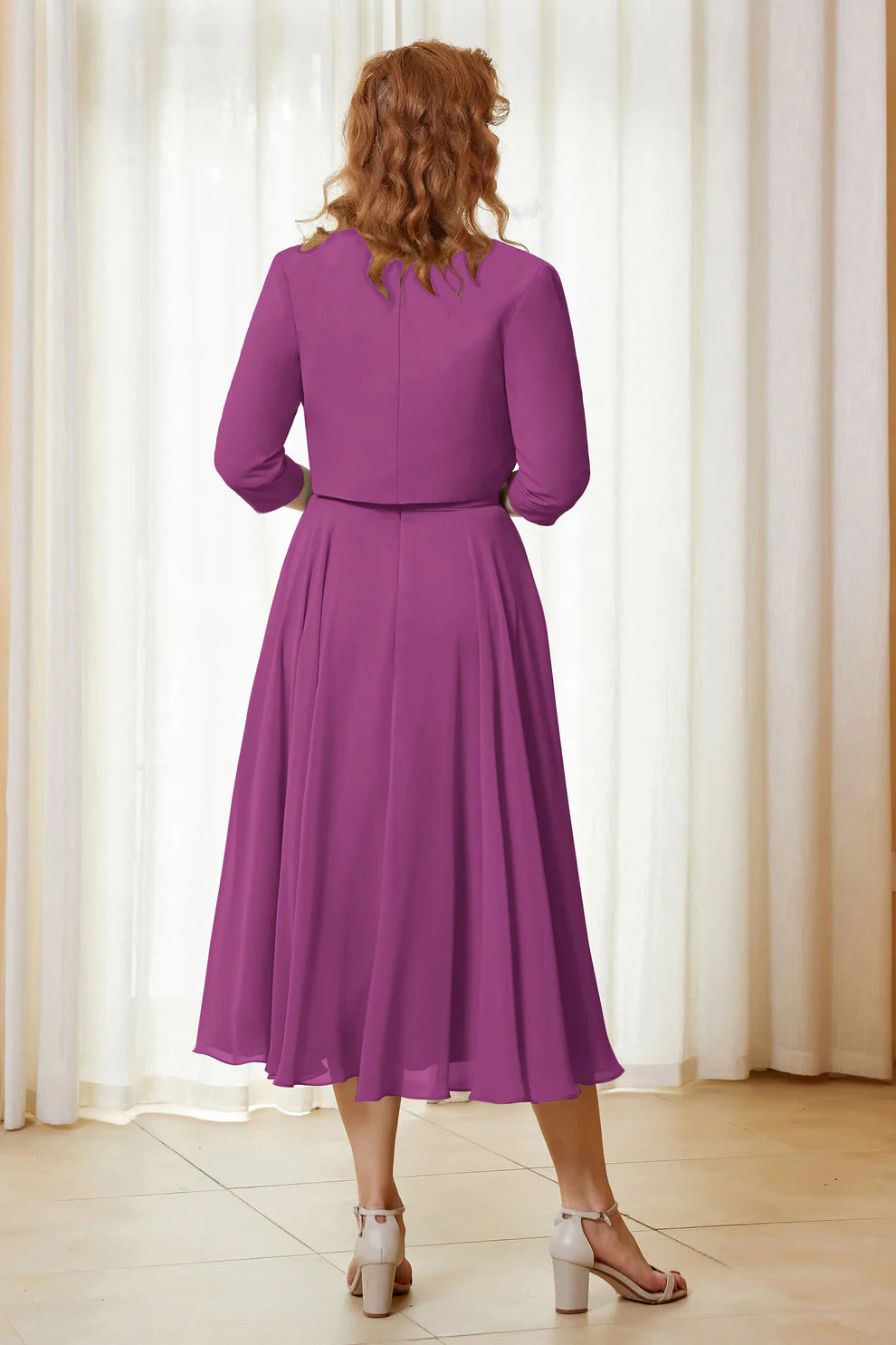 Two-Piece Lace Chiffon A-Line Mother of the Bride Dress Midi Dress with Jacket