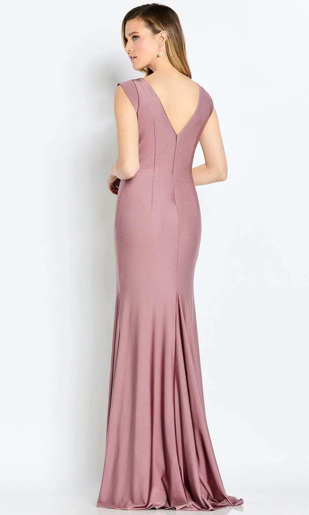 Mermaid V Neck Satin Mother of the Bride Dress Floor Length Ruched Slit Evening Dress