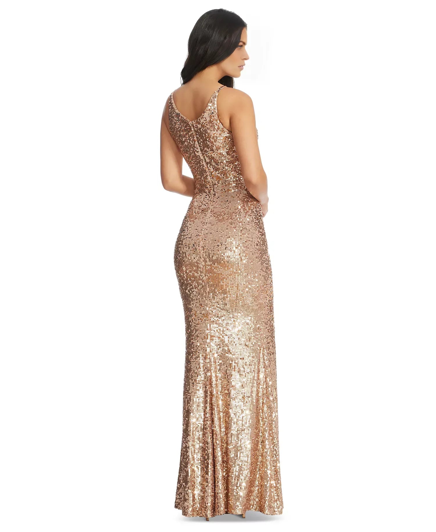 Mermaid V-Neck Sleeveless Sequin Wedding Guest Dress Floor-Length Slit Evening Gown