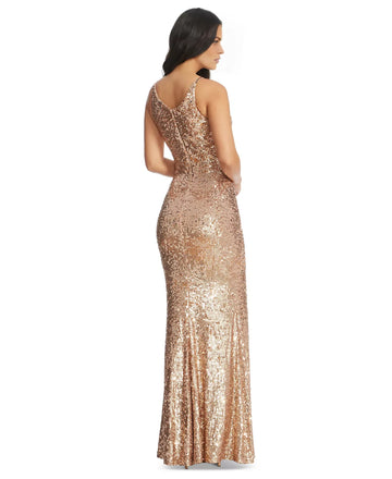 Mermaid V-Neck Sleeveless Sequin Wedding Guest Dress Floor-Length Slit Evening Gown