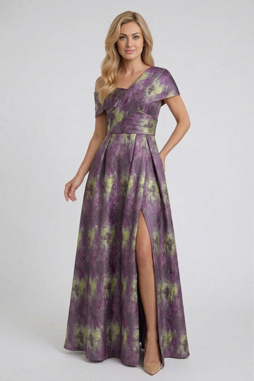 Vedress Asymmetrical Jacquard A Line Mother Of Bride Gown With Front Slit