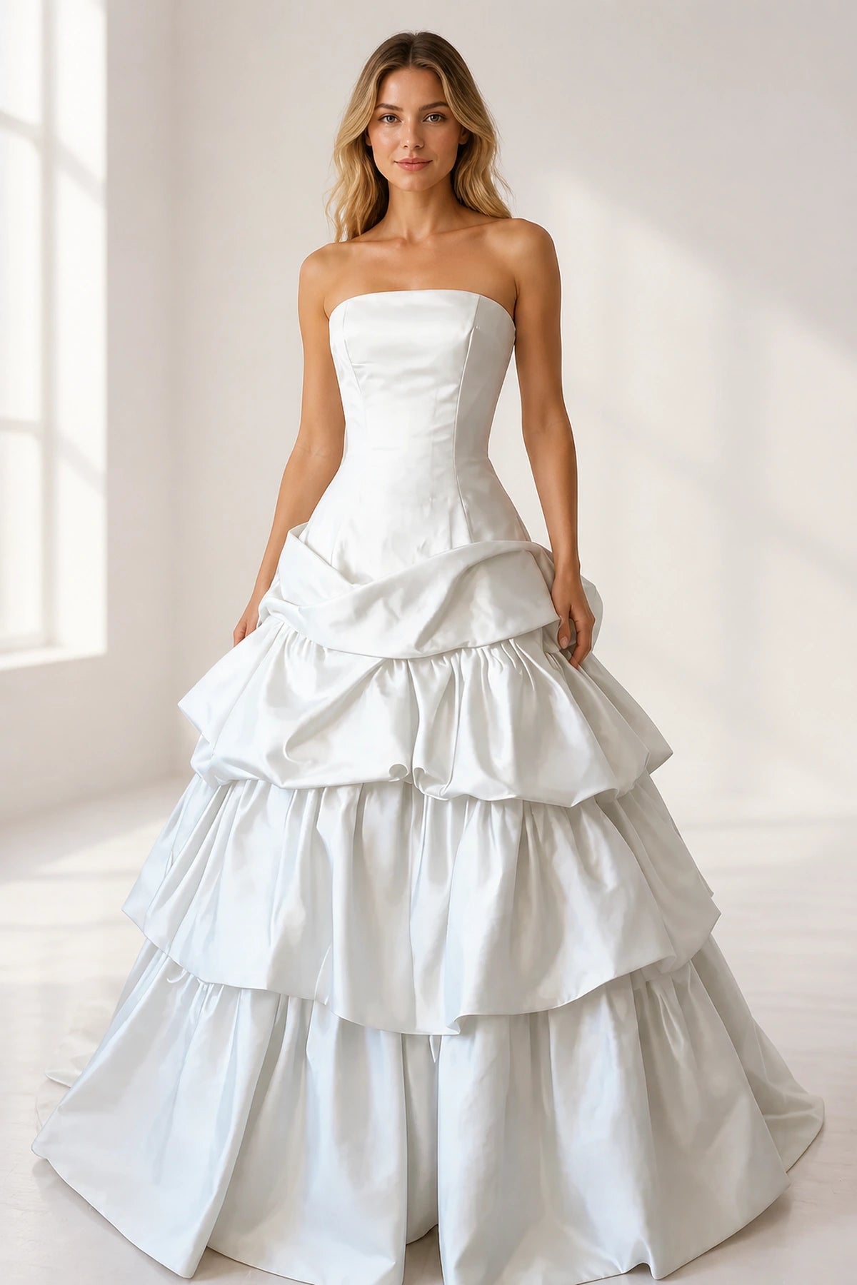 Regal Burgundy Ball Gown Strapless Sleeveless Satin Ruffled Prom Dress