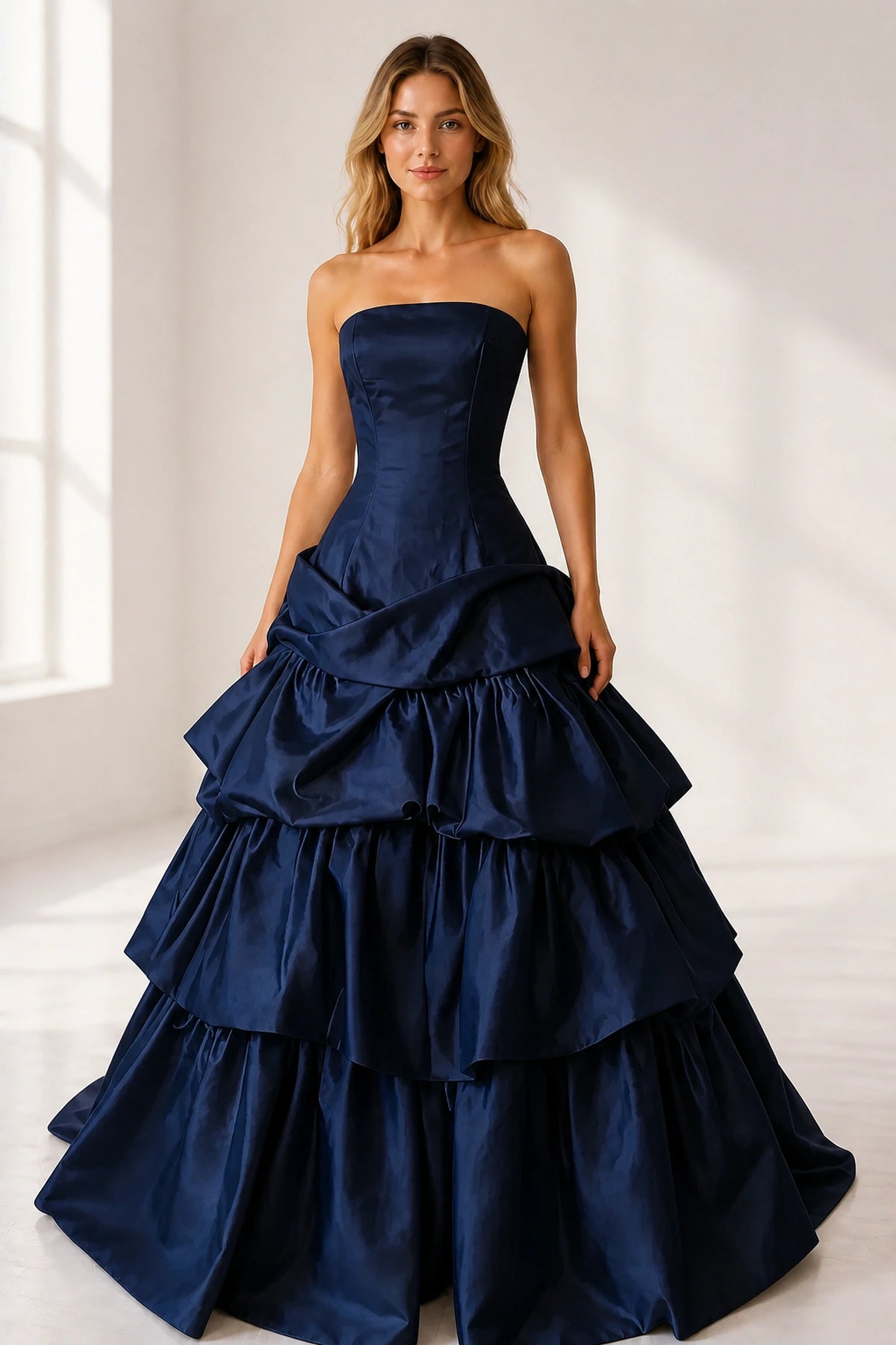 Regal Burgundy Ball Gown Strapless Sleeveless Satin Ruffled Prom Dress