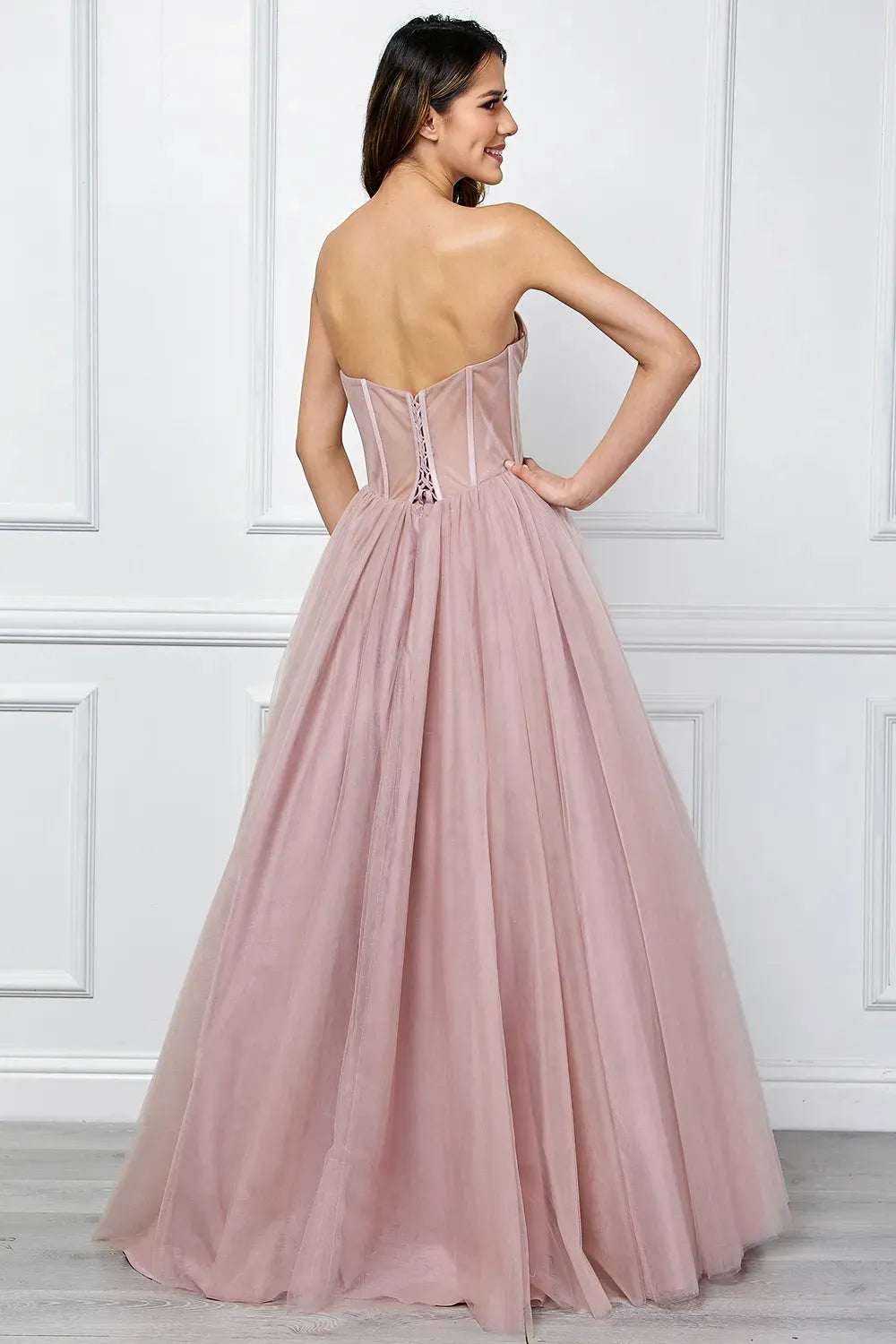 Voluminous Ball Gown Strapless Sleeveless Tulle Floor Length Corset Prom Dress