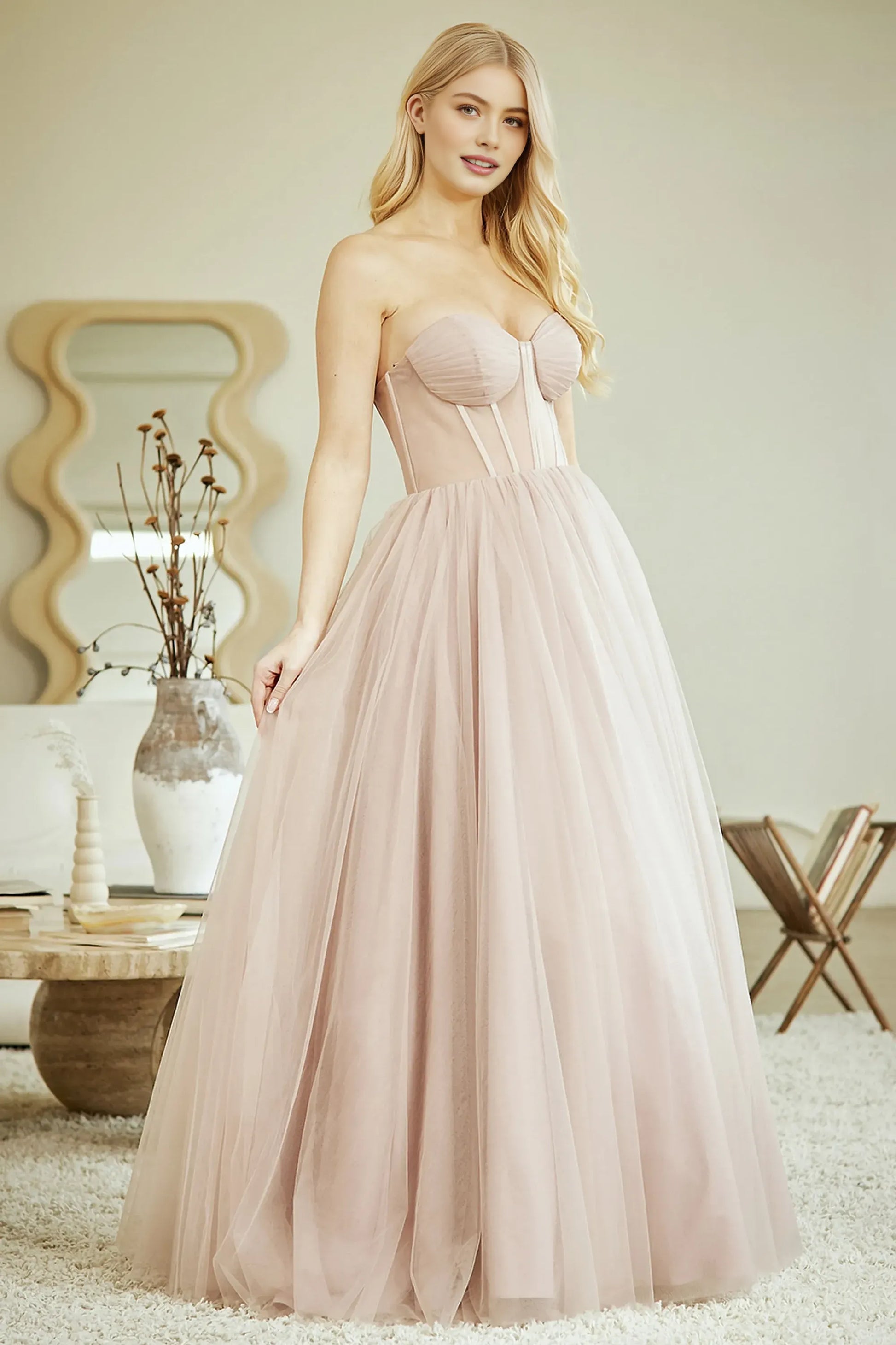Voluminous Ball Gown Strapless Sleeveless Tulle Floor Length Corset Prom Dress
