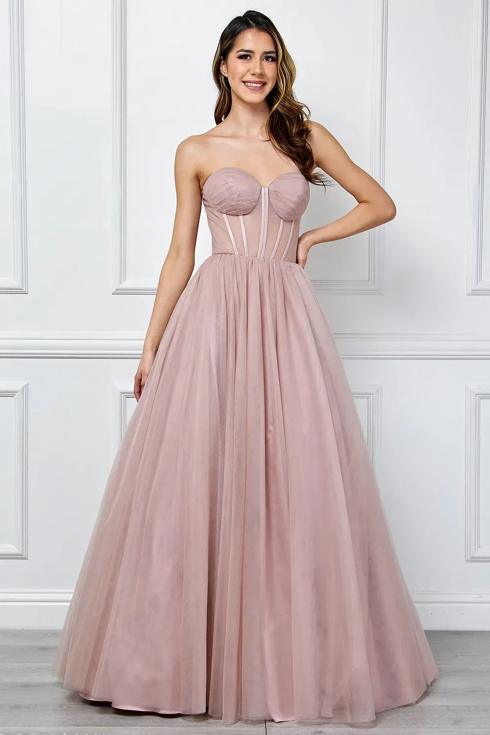 Voluminous Ball Gown Strapless Sleeveless Tulle Floor Length Corset Prom Dress