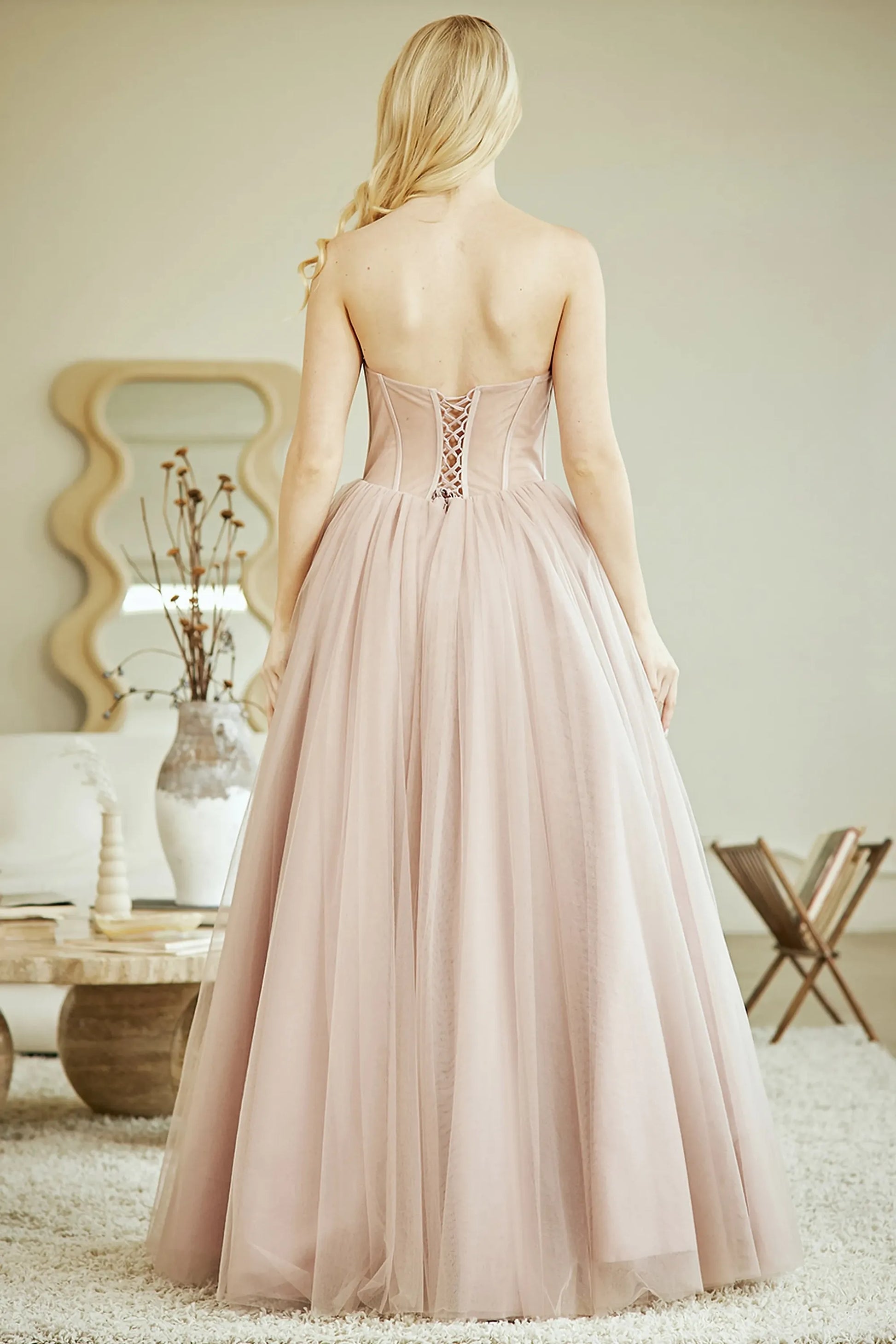 Voluminous Ball Gown Strapless Sleeveless Tulle Floor Length Corset Prom Dress