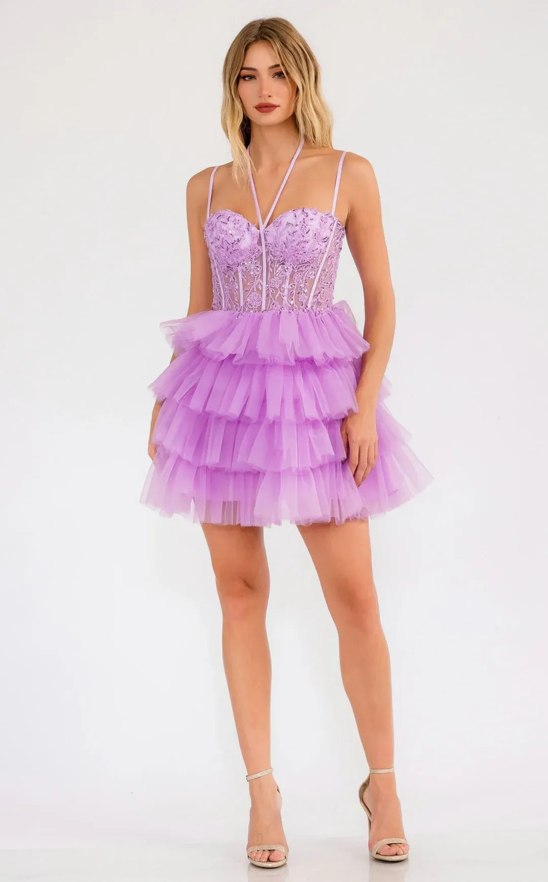 Whimsical A-Line Sweetheart Spaghetti-Strap Tulle Short Tiered Homecoming Dress