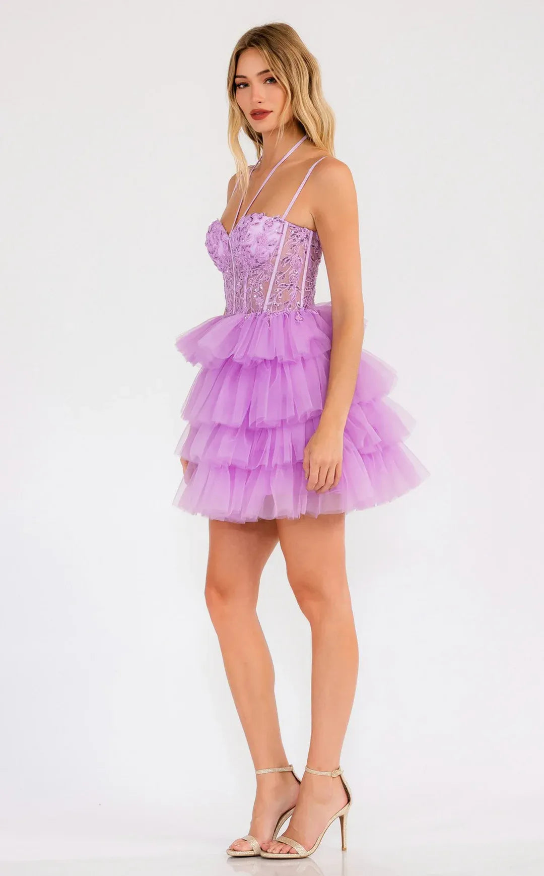 Whimsical A-Line Sweetheart Spaghetti-Strap Tulle Short Tiered Homecoming Dress