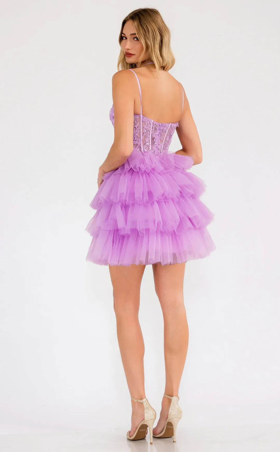 Whimsical A-Line Sweetheart Spaghetti-Strap Tulle Short Tiered Homecoming Dress