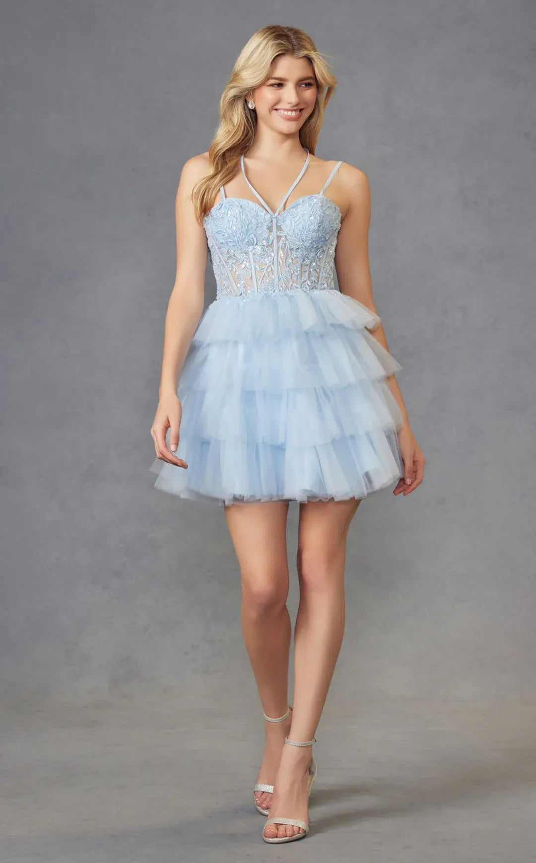 Whimsical A-Line Sweetheart Spaghetti-Strap Tulle Short Tiered Homecoming Dress