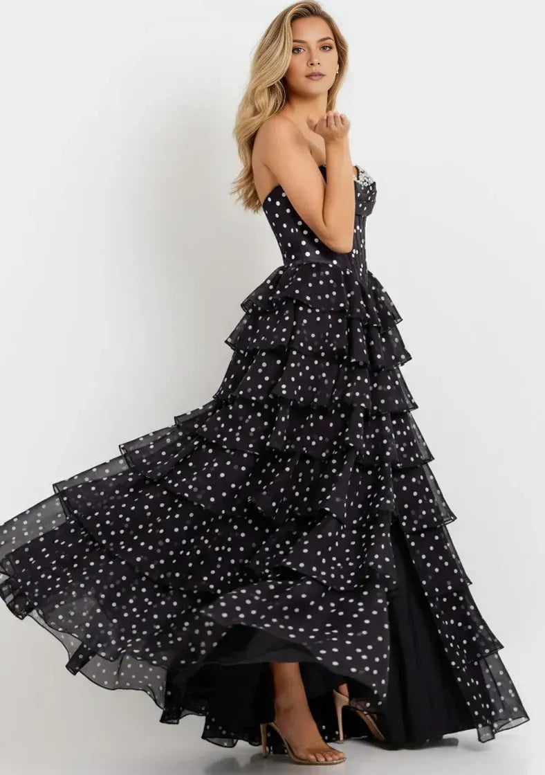 Whimsical Ball-Gown Strapless Sleeveless Tulle Long Polka-Dot Prom Dress