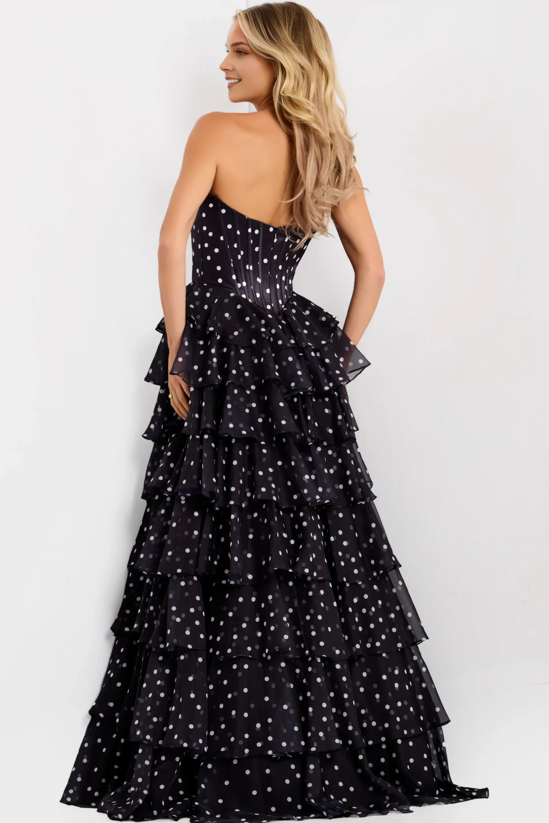 Whimsical Ball-Gown Strapless Sleeveless Tulle Long Polka-Dot Prom Dress